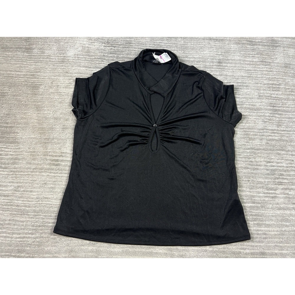Julia by Love J Top Womens 3X Black Short Sleeve Stretch Polyester Blend NWT
